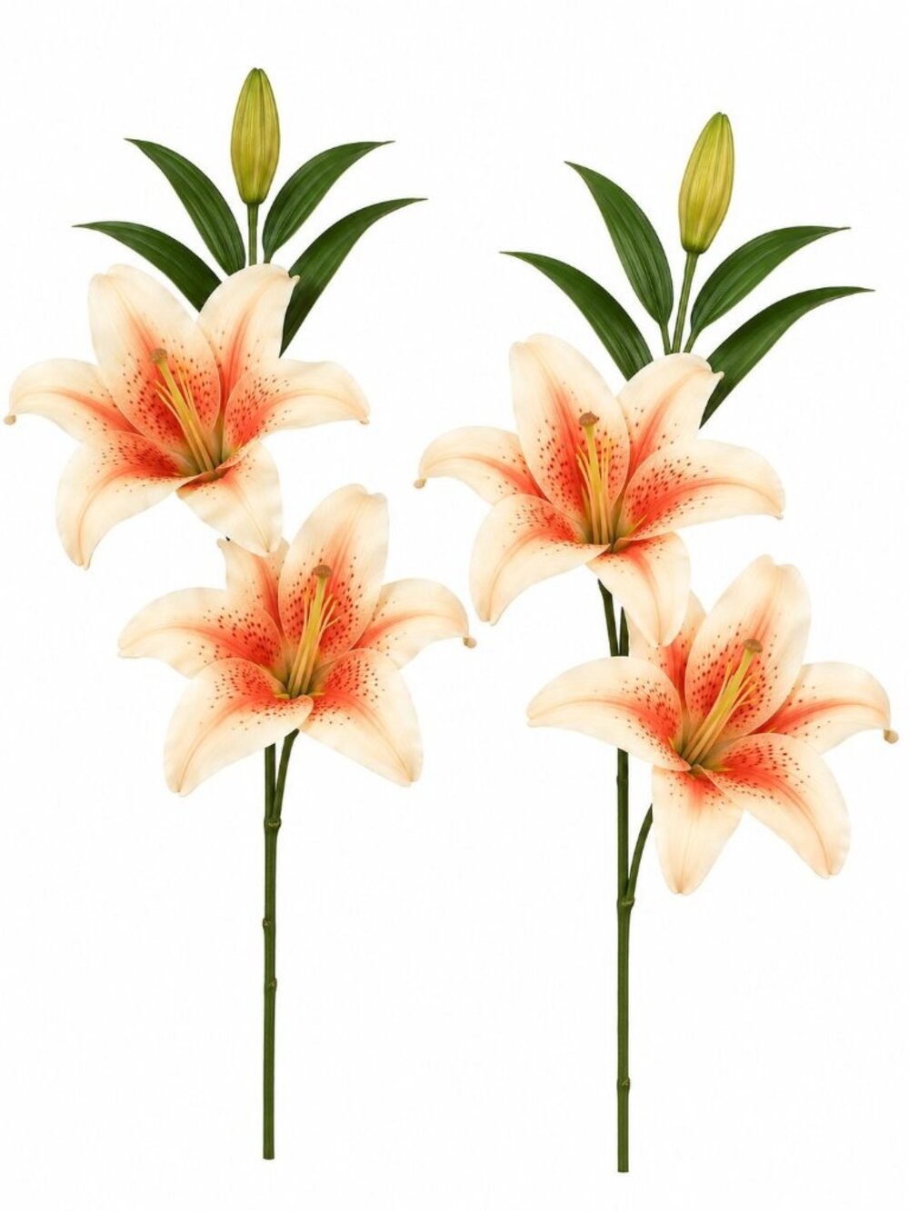 Coral Peach Lily Stems Set of 2 Artificial Faux Floral Real Touch